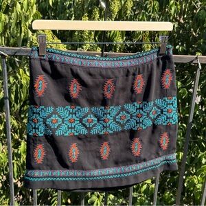 Embroidered Black, Teal & Rust Orange Skirt‎